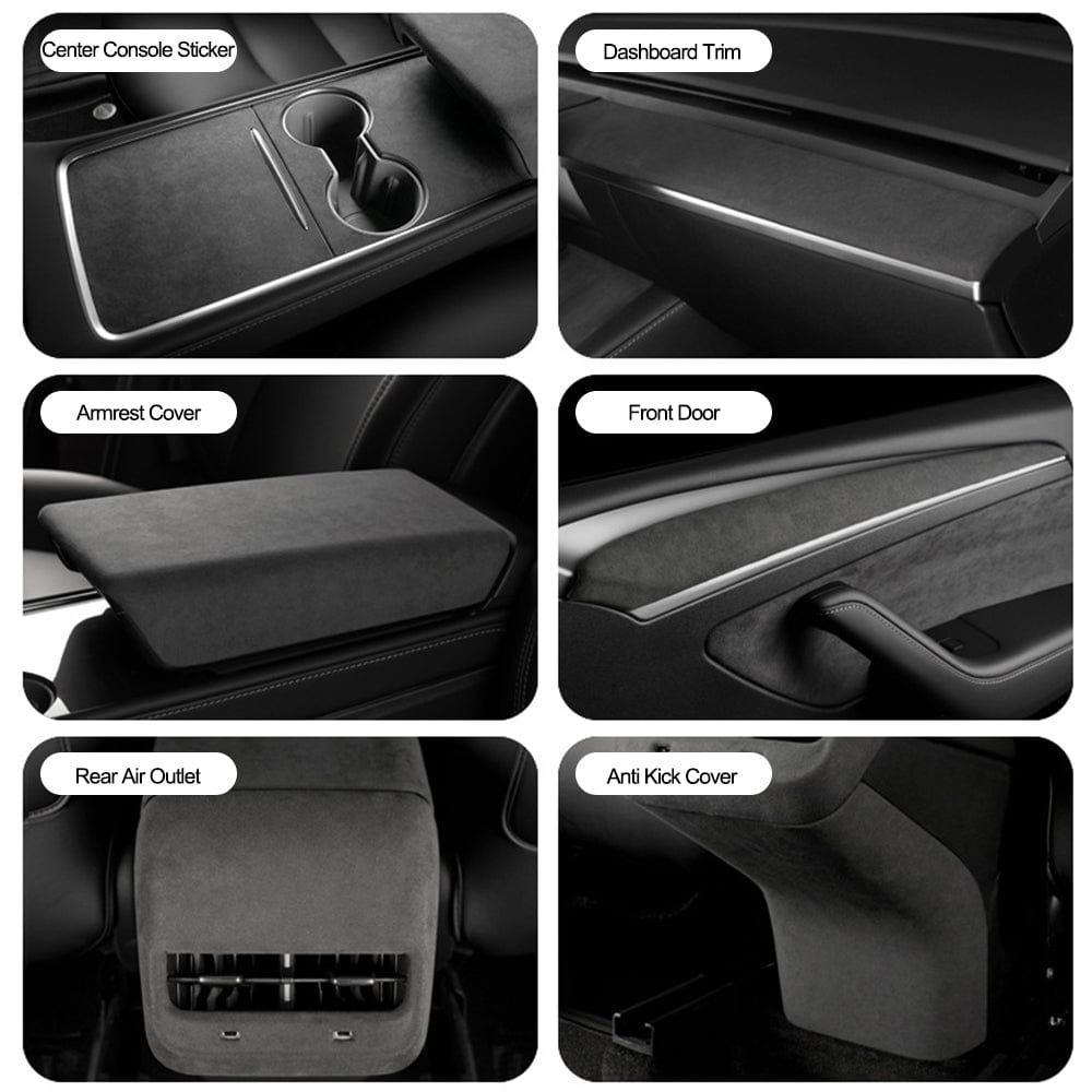 Tesla Model 3 Y Alcantara Suede Cover Set Center Console Armest Dashboard Suede Cover Wrap