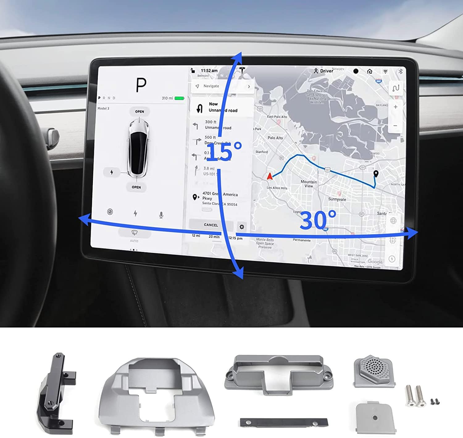 Tesla Model Y / Model 3 Highland Screen Swivel Rotating Mount Kit (Fits RHD & LHD)